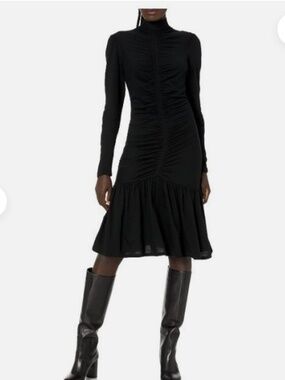 Rebecca Taylor Vertical Smocked Long Sleeve Ruffle Ruched Dress